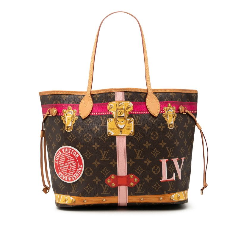 Louis Vuitton Monogram Summer Trunk Neverfull MM Tote Brown Multicolor Leather