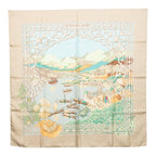 Hermes Carre 90 le Fleuve Sacre Sacred River Scarf Beige Multicolor Silk