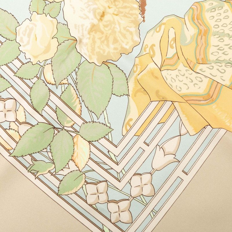 Hermes Carre 90 le Fleuve Sacre Sacred River Scarf Beige Multicolor Silk — view 4
