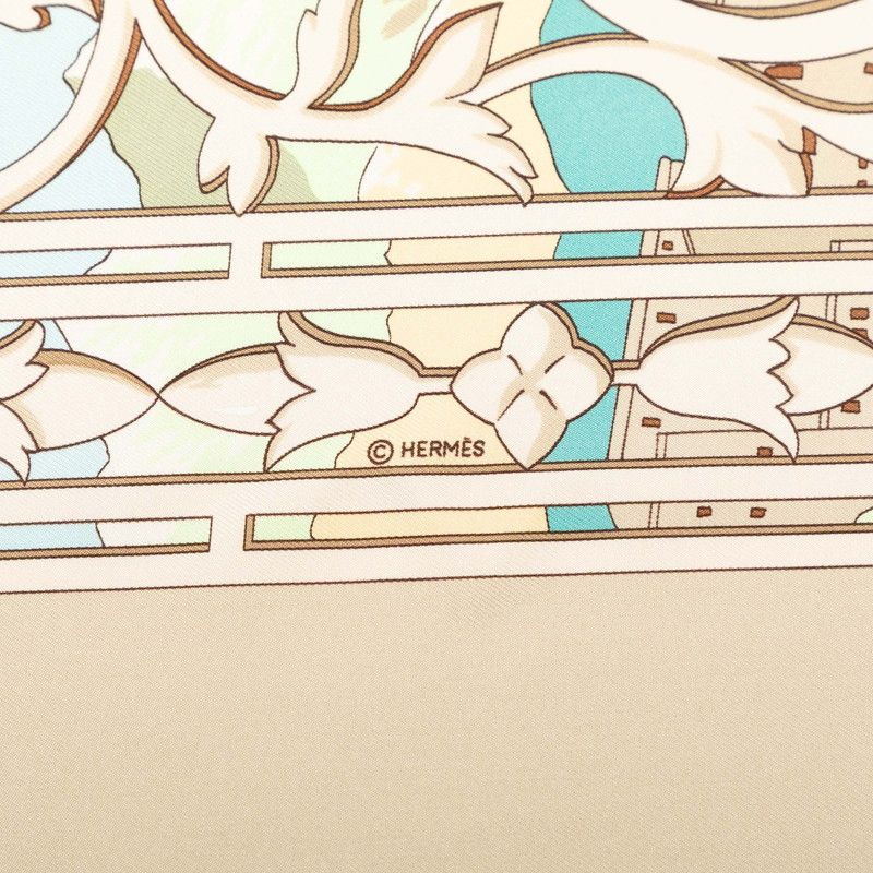 Hermes Carre 90 le Fleuve Sacre Sacred River Scarf Beige Multicolor Silk — view 3