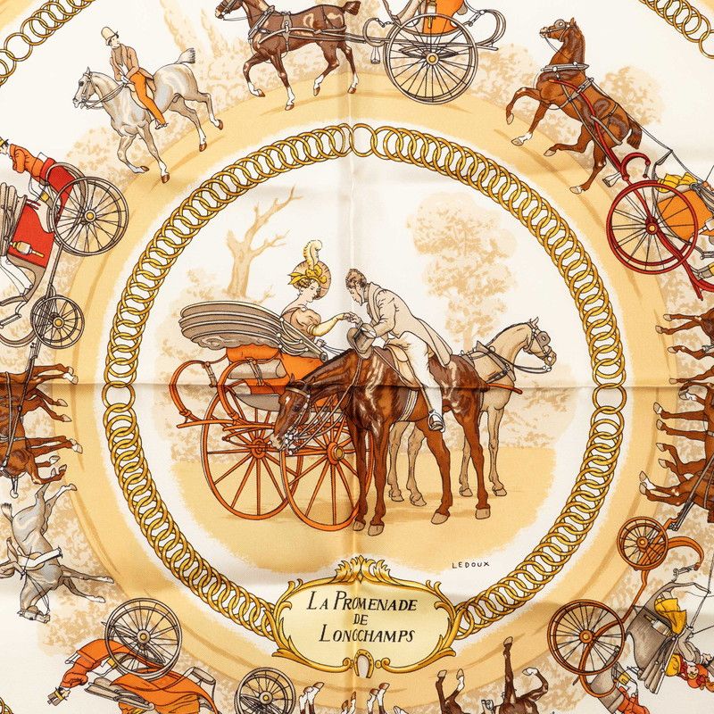Hermes Carre 90 la Promenade de Longchamps Walk to Long Chien Scarf Brown — view 3