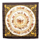 Hermes Carre 90 la Promenade de Longchamps Walk to Long Chien Scarf Brown