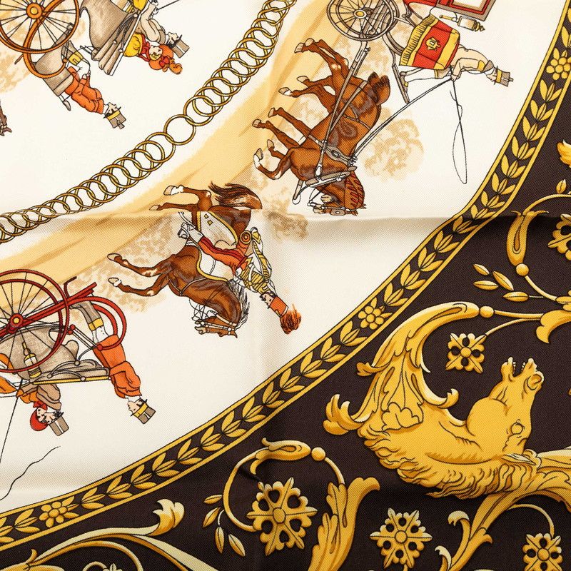 Hermes Carre 90 la Promenade de Longchamps Walk to Long Chien Scarf Brown — view 4