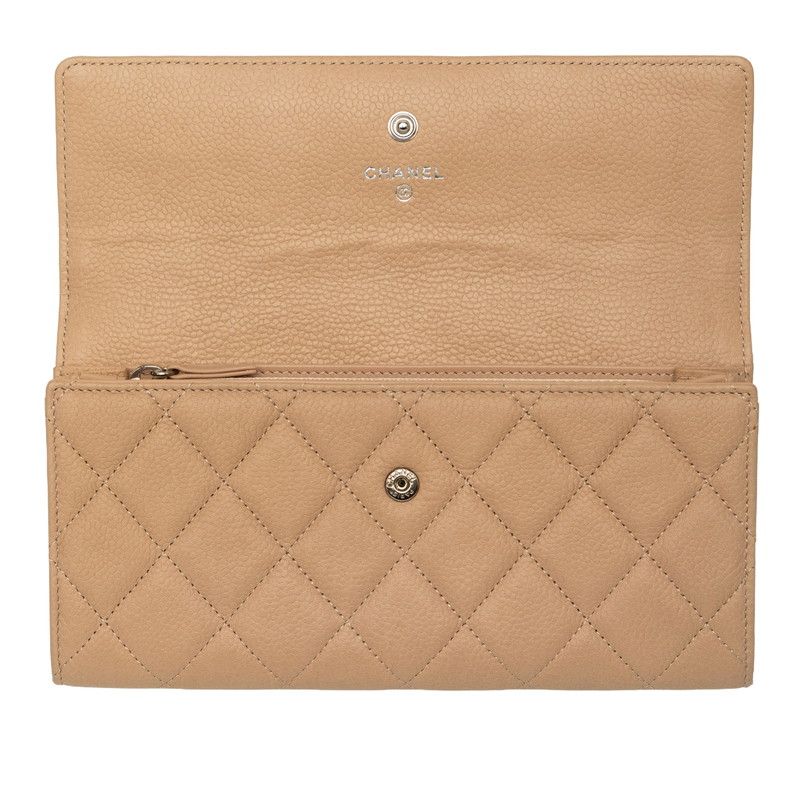 Chanel CC Logo Quilted Wallet Beige Caviar Leather — view 4