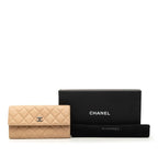Chanel CC Logo Quilted Wallet Beige Caviar Leather — view 9