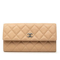 Chanel CC Logo Quilted Wallet Beige Caviar Leather