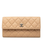Chanel CC Logo Quilted Wallet Beige Caviar Leather