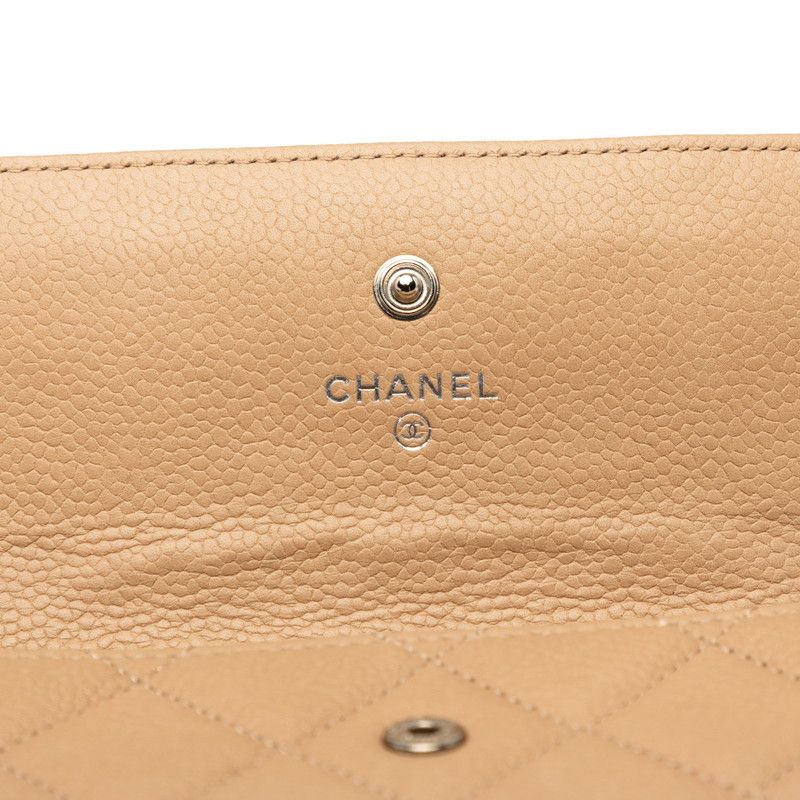 Chanel CC Logo Quilted Wallet Beige Caviar Leather — view 6