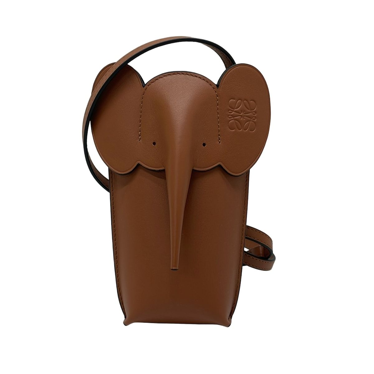 Loewe Shoulder Bag Elephant Dark Brown Smartphone Pochette Leather