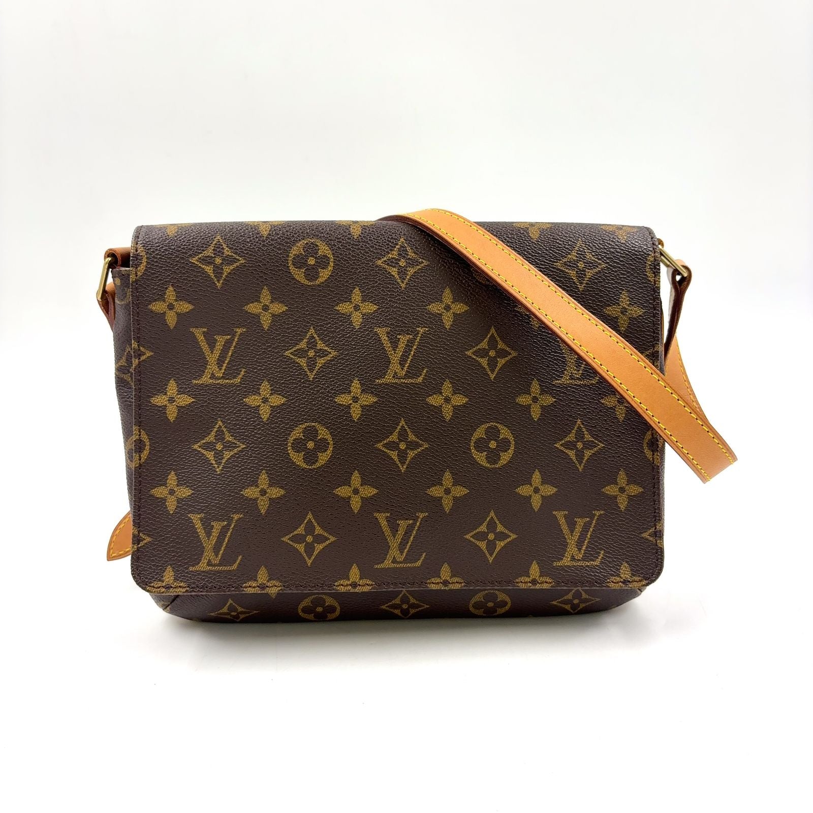 Louis Vuitton Musette Tango Short Strap Monogram Leather Brown Shoulder Bag Gold
