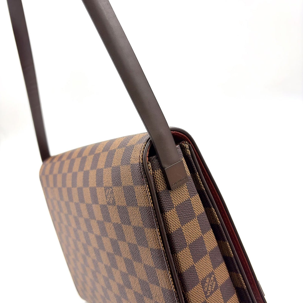 Louis Vuitton Tribeca Carre Damier Ebene Leather Brown Shoulder Bag Gold — view 6