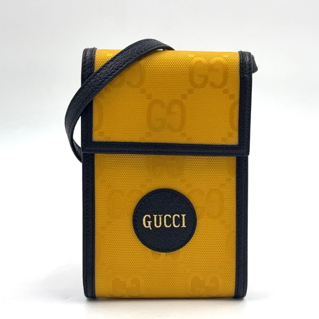 Gucci Off the Grid Leather Nylon Yellow Black Shoulder Bag Silver