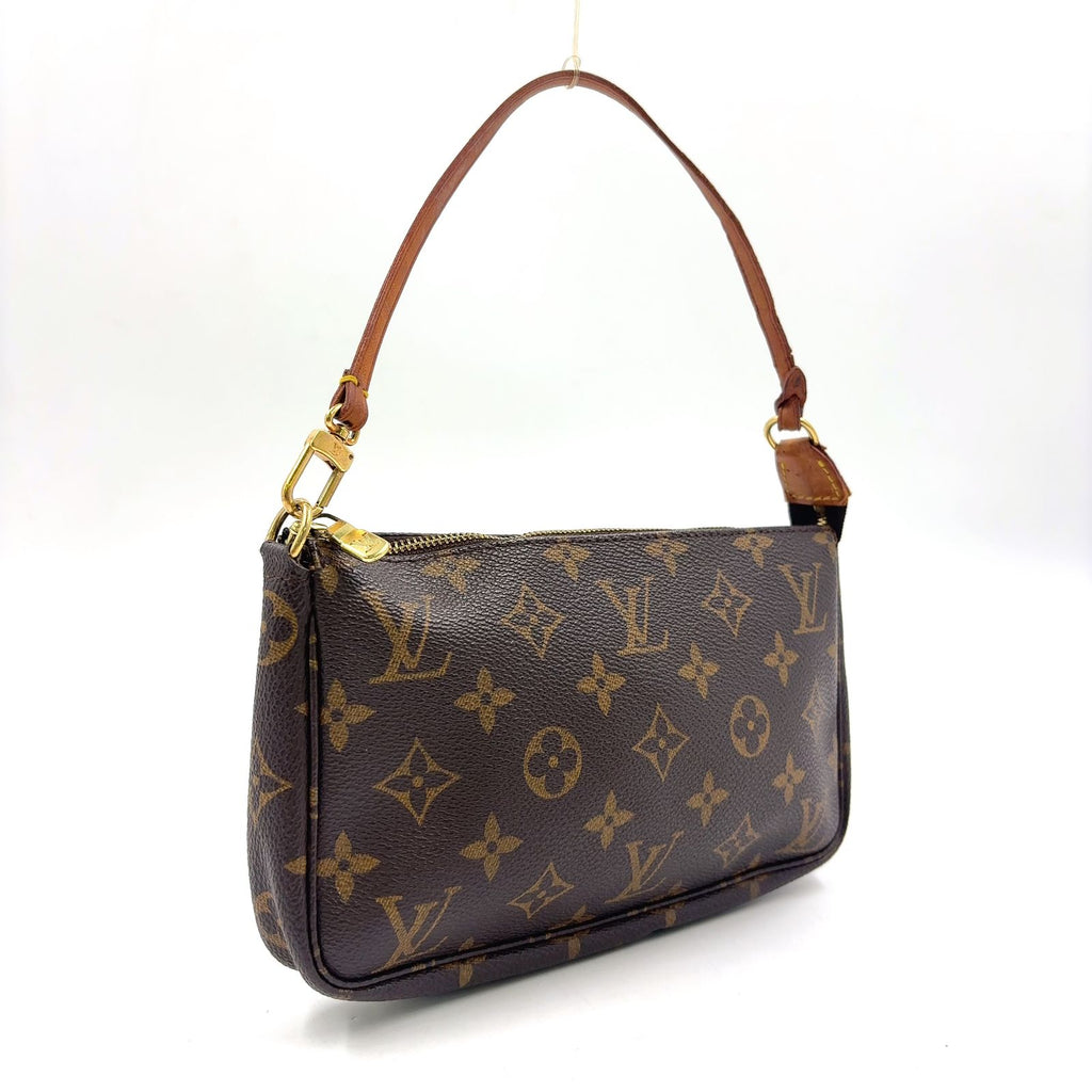 Louis Vuitton Pochette Monogram Leather Brown Light Handbag Gold — view 2