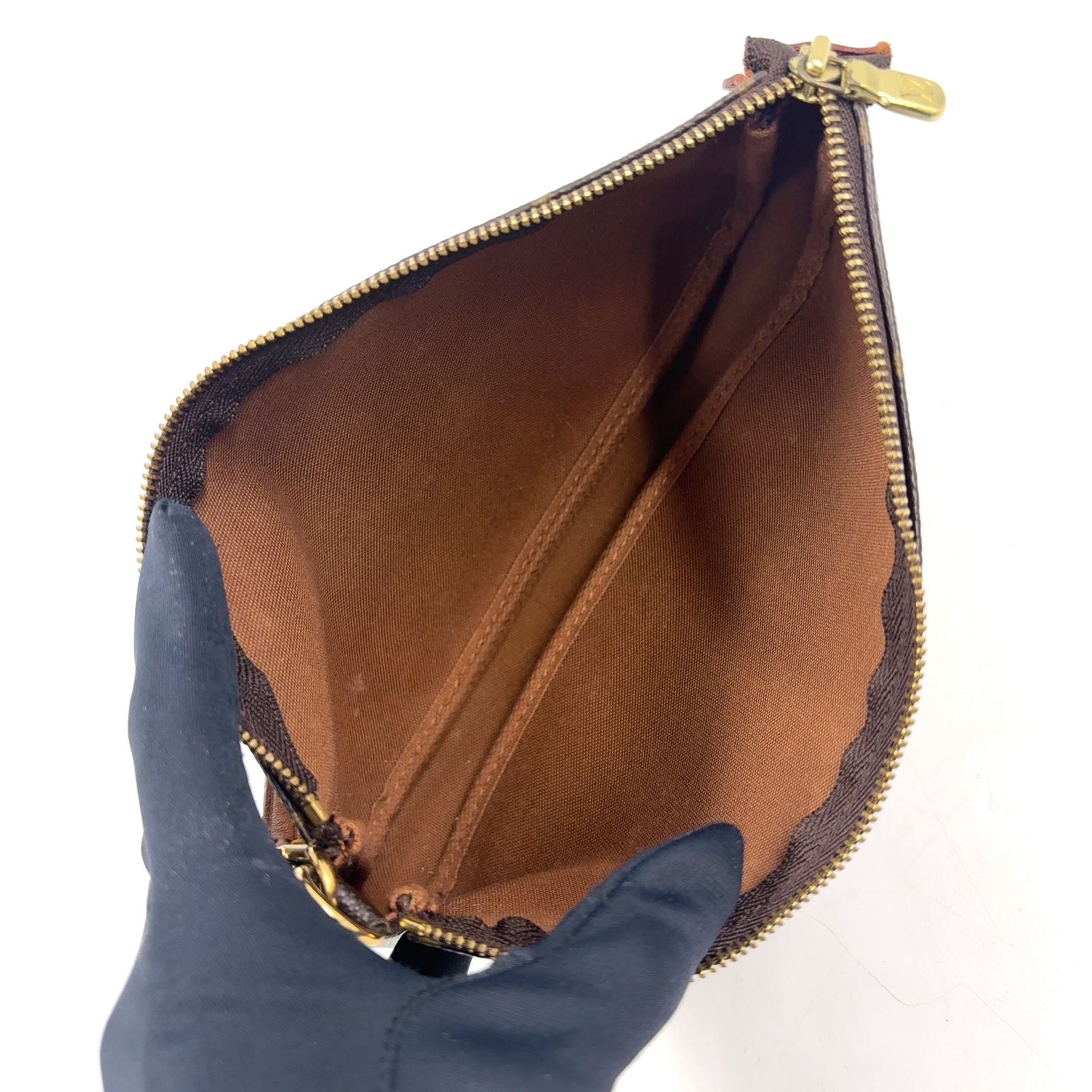 Louis Vuitton Pochette Monogram Leather Brown Light Handbag Gold — view 3