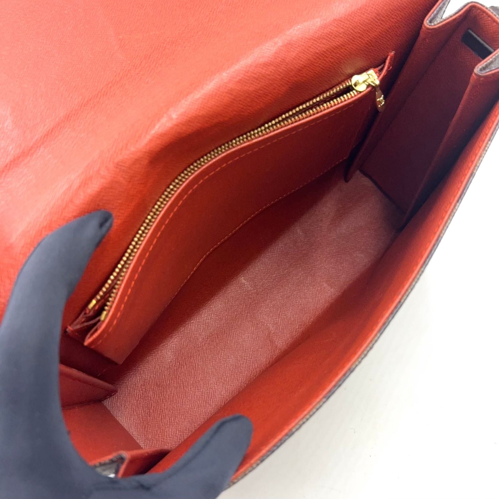 Louis Vuitton Tribeca Carre Damier Ebene Leather Brown Shoulder Bag Gold — view 3