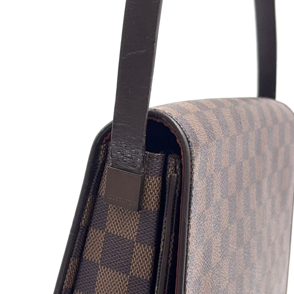 Louis Vuitton Tribeca Carre Damier Ebene Leather Brown Shoulder Bag Gold — view 8