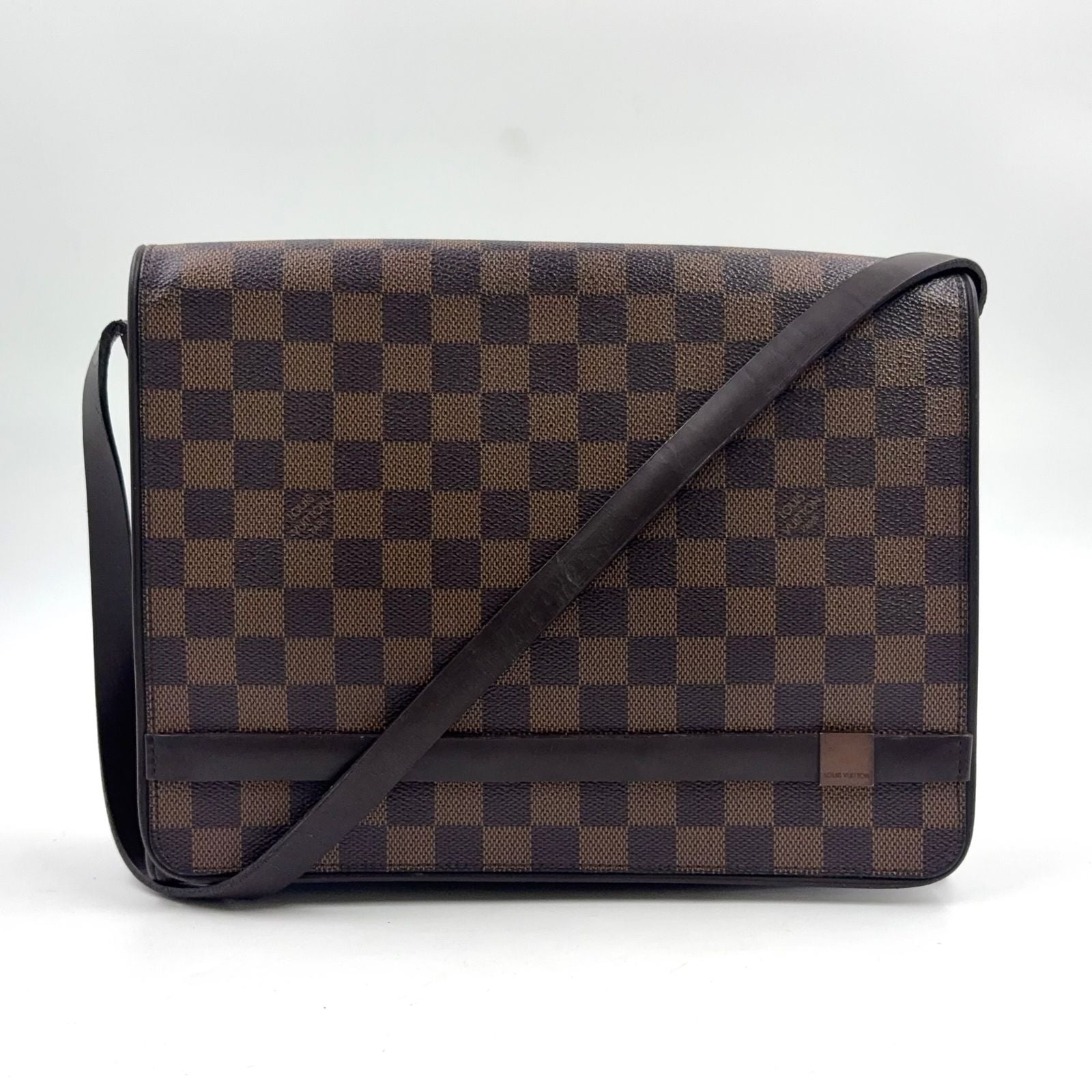 Louis Vuitton Tribeca Carre Damier Ebene Leather Brown Shoulder Bag Gold