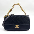 Chanel Quilted Small Flap 2-Way Calfskin Black Chain Shoulder Bag Gold