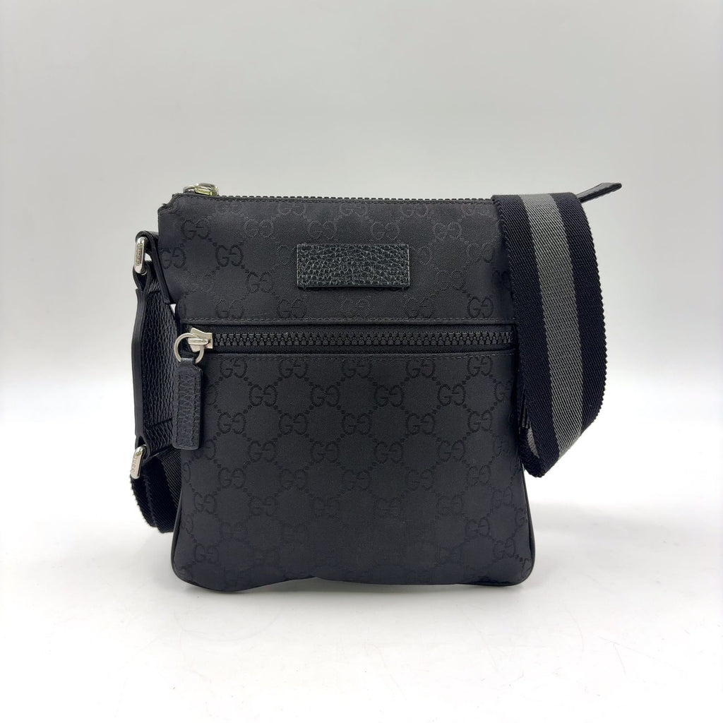 Gucci GG Pattern Nylon Leather Black Shoulder Bag Silver