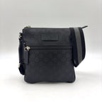 Gucci GG Pattern Nylon Leather Black Shoulder Bag Silver