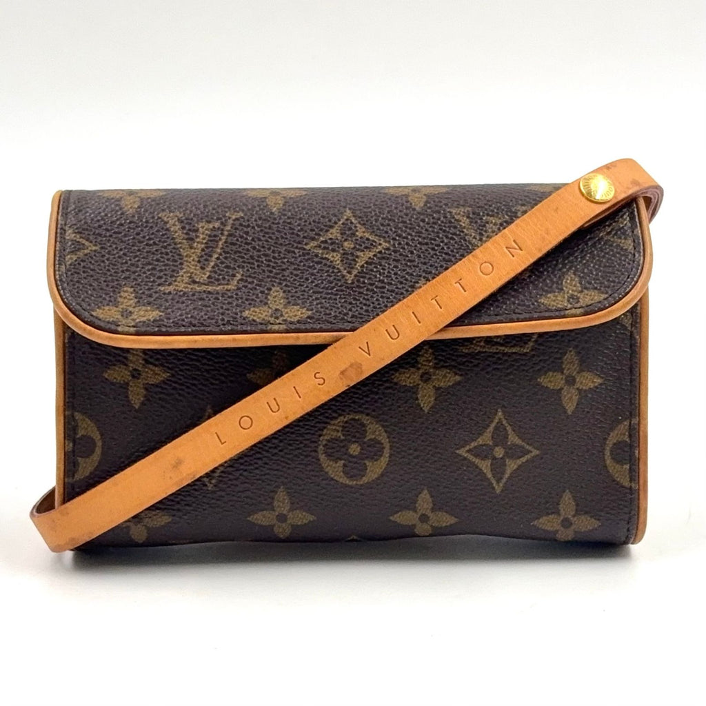 Louis Vuitton Pochette Twin PM Monogram XS Leather Brown Shoulder Bag Gold
