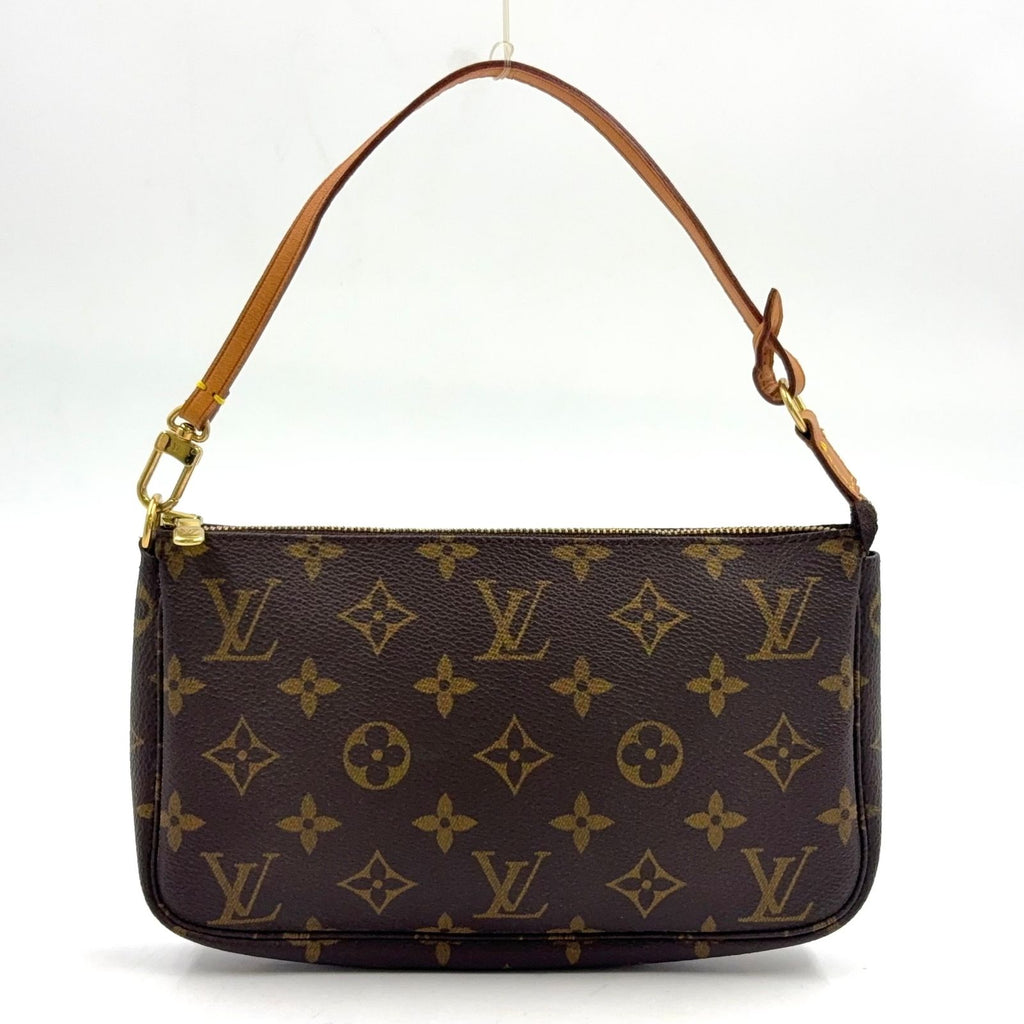 Louis Vuitton Pochette Monogram Leather Brown Handbag Gold