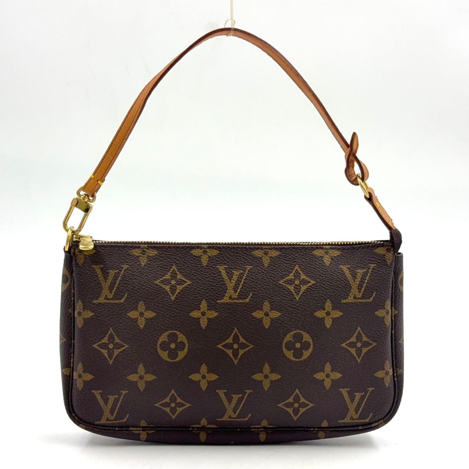 Louis Vuitton Pochette Monogram Leather Brown Handbag Gold