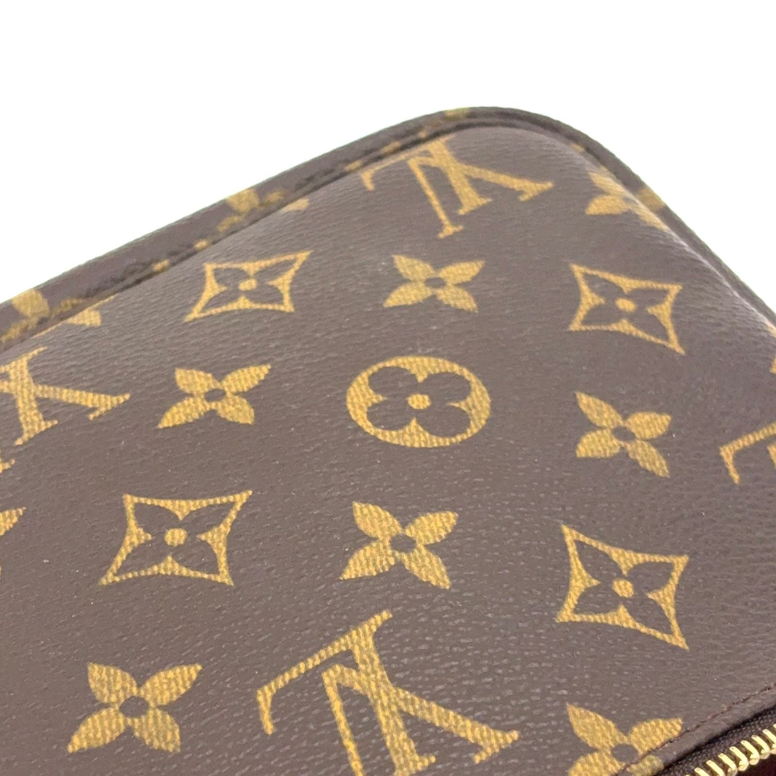 Louis Vuitton Pochette Monogram Leather Brown Handbag Gold — view 7