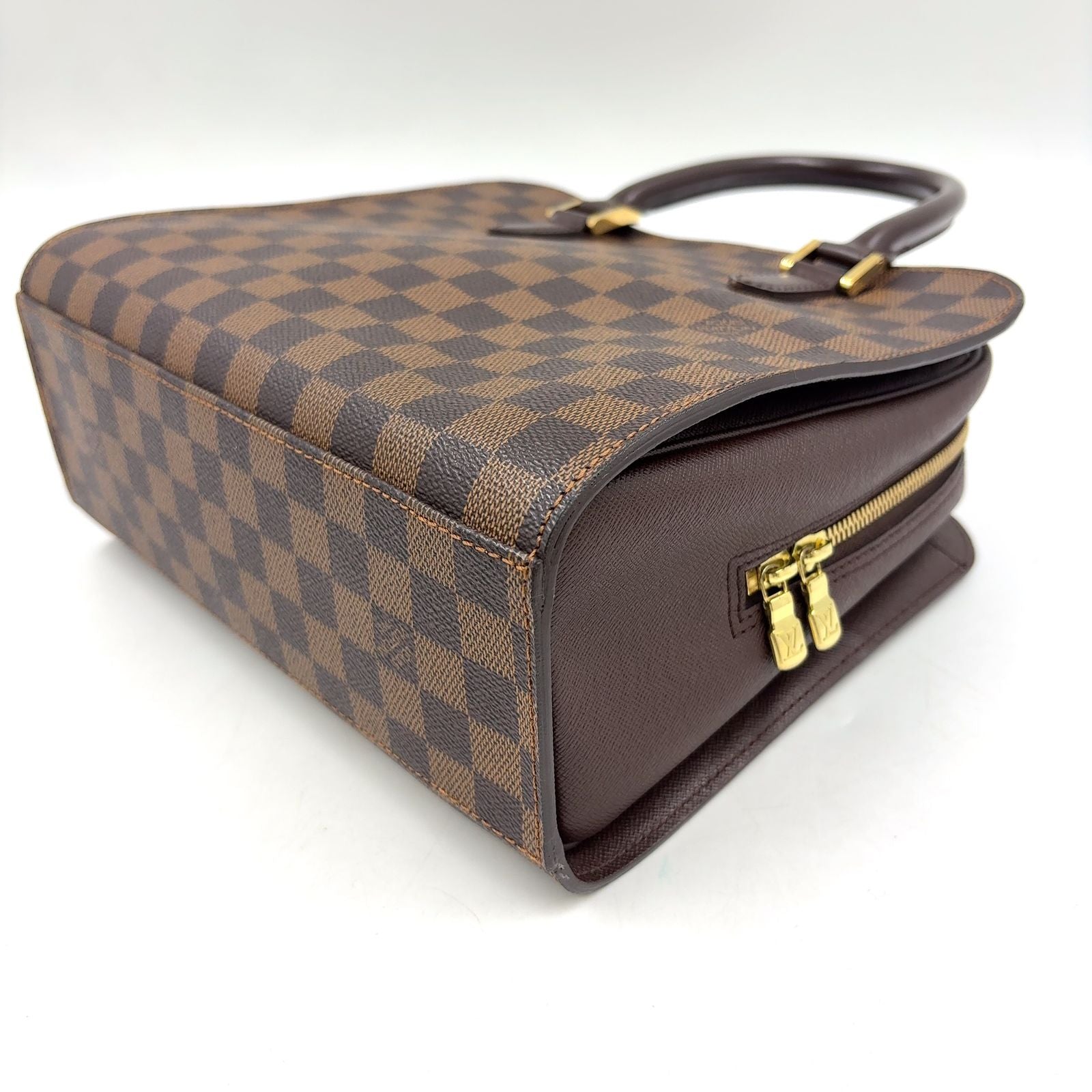 Louis Vuitton Triana Damier Ebene Leather Brown Handbag Gold — view 7