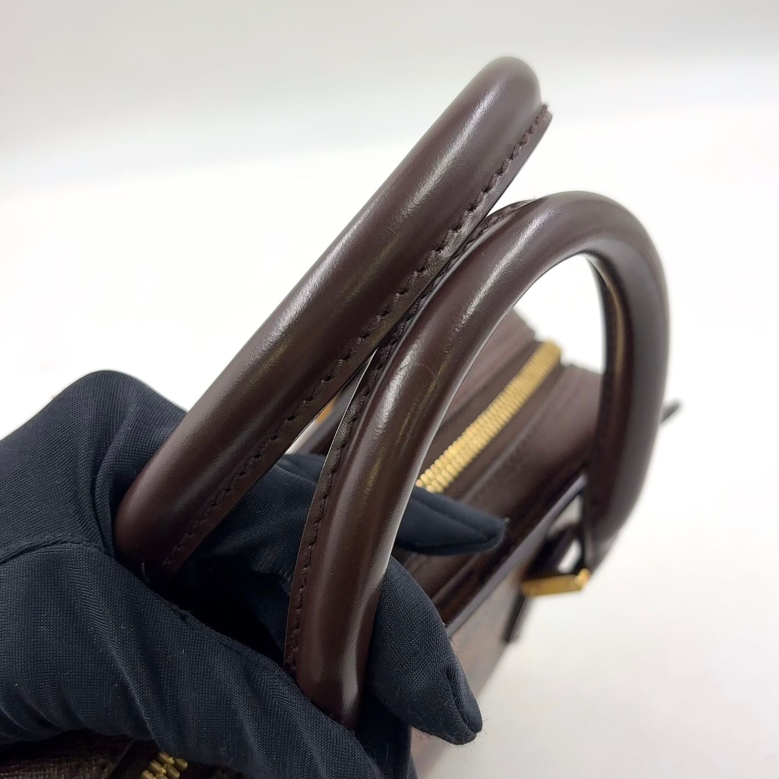 Louis Vuitton Triana Damier Ebene Leather Brown Handbag Gold — view 5