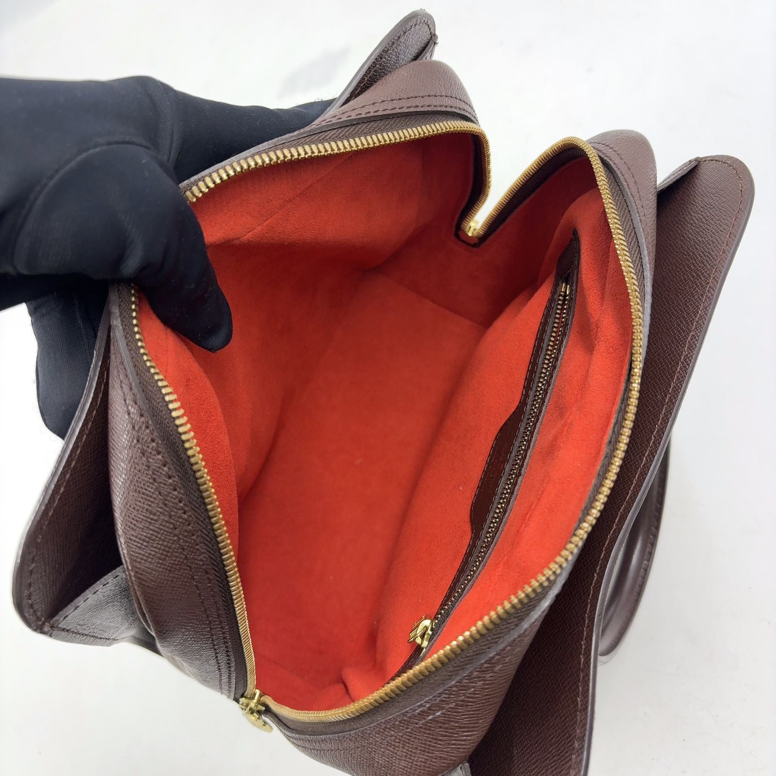 Louis Vuitton Triana Damier Ebene Leather Brown Handbag Gold — view 3