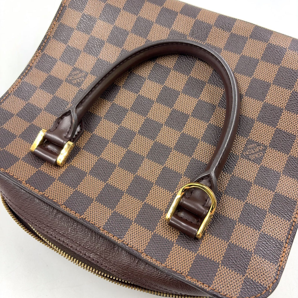 Louis Vuitton Triana Damier Ebene Leather Brown Handbag Gold — view 6