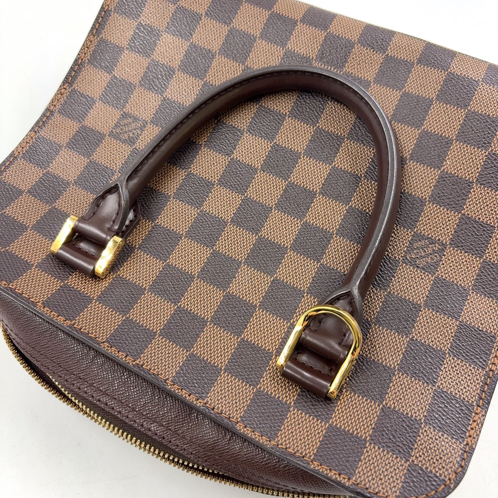 Louis Vuitton Triana Damier Ebene Leather Brown Handbag Gold — view 6