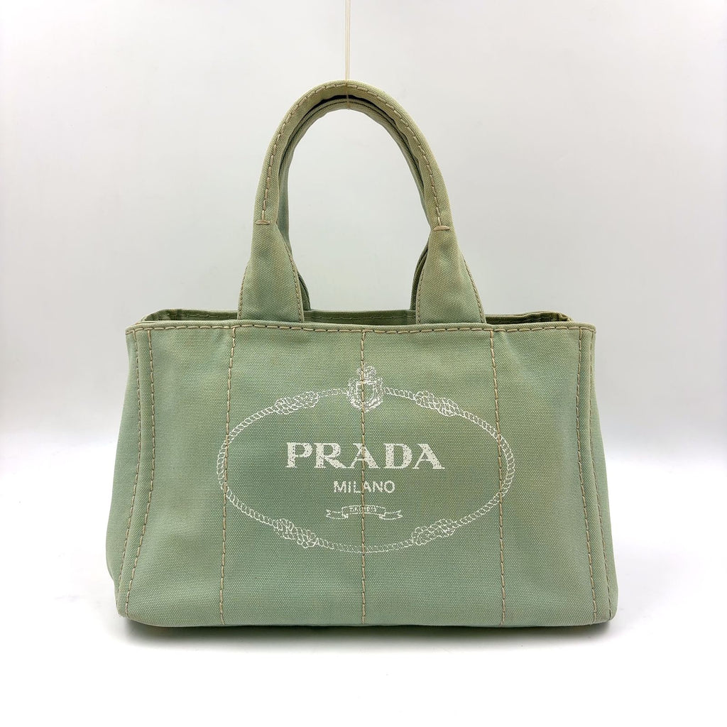 Prada Canapa Canvas Light Green Tote Gold