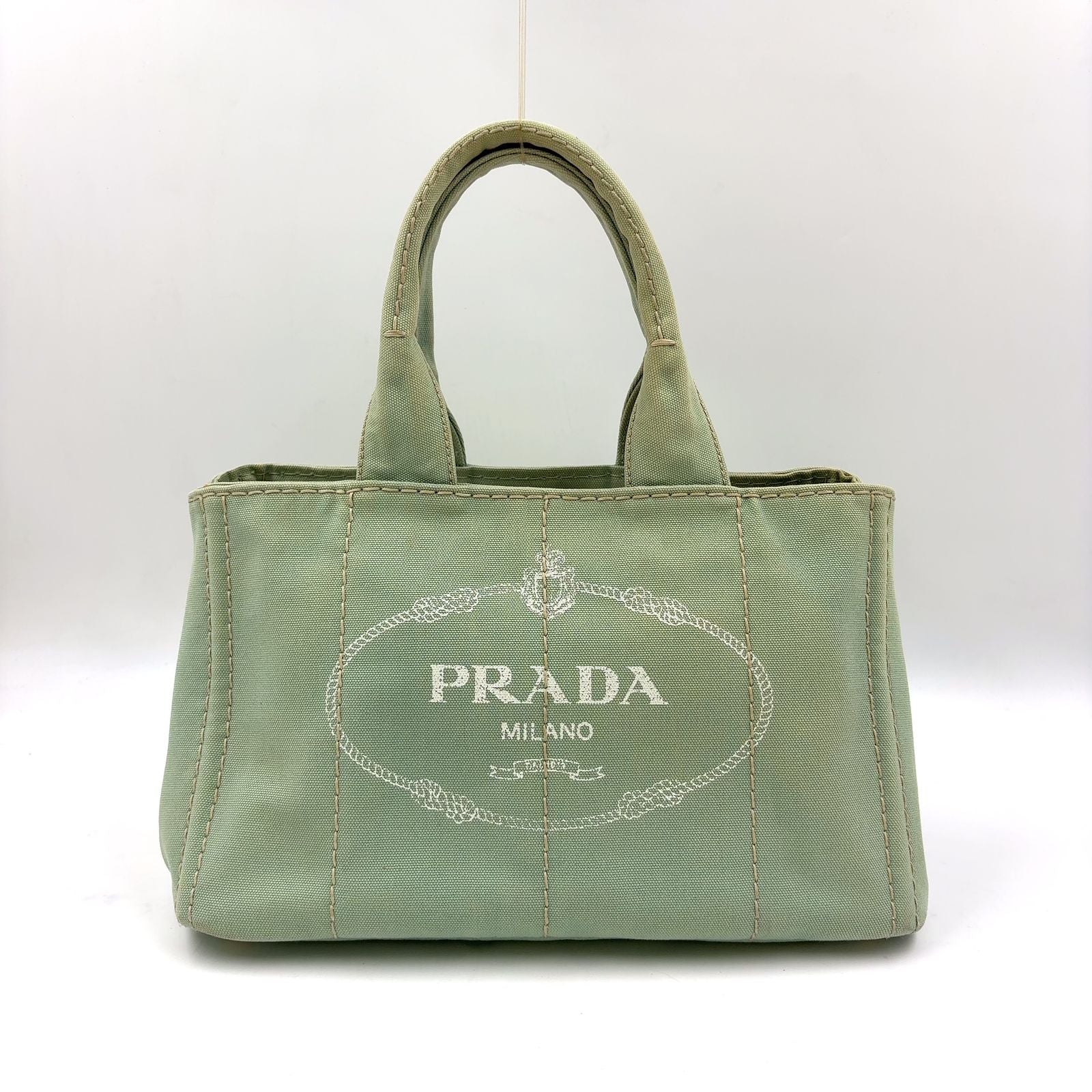 Prada Canapa Canvas Light Green Tote Gold