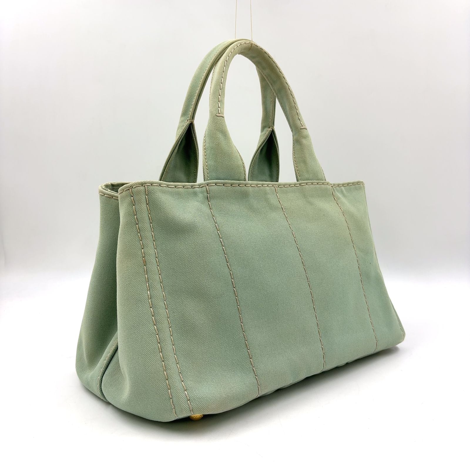 Prada Canapa Canvas Light Green Tote Gold — view 2