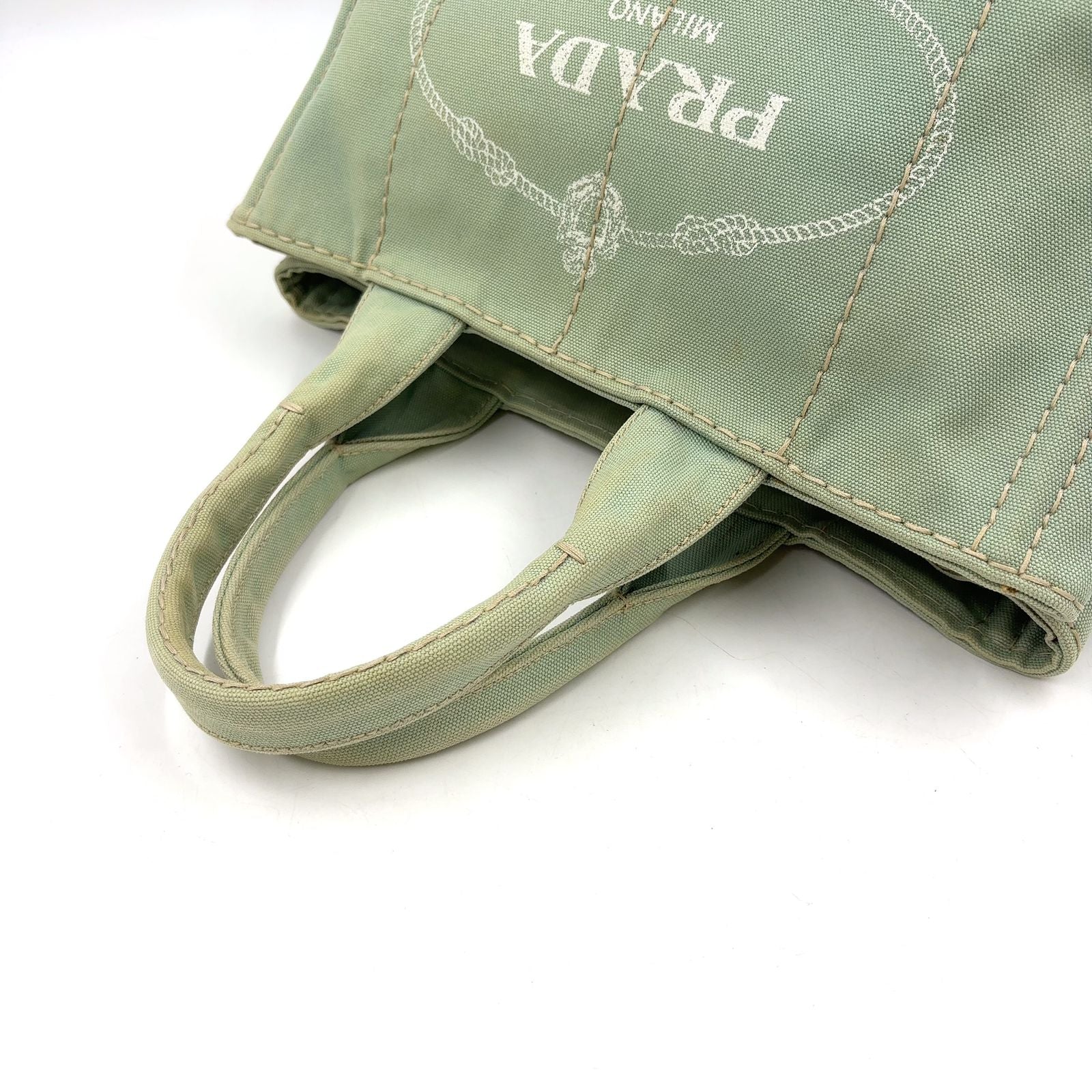 Prada Canapa Canvas Light Green Tote Gold — view 5