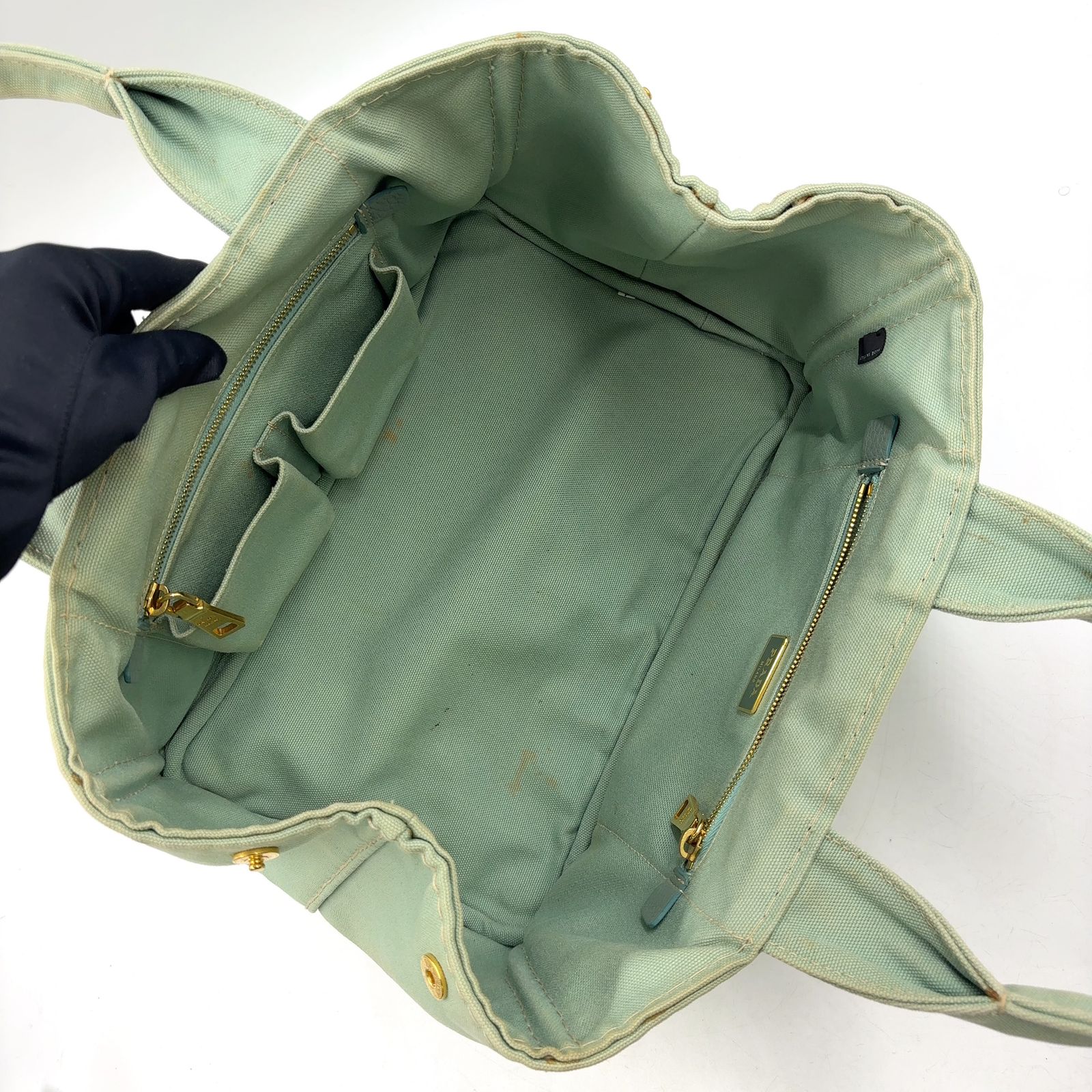 Prada Canapa Canvas Light Green Tote Gold — view 4