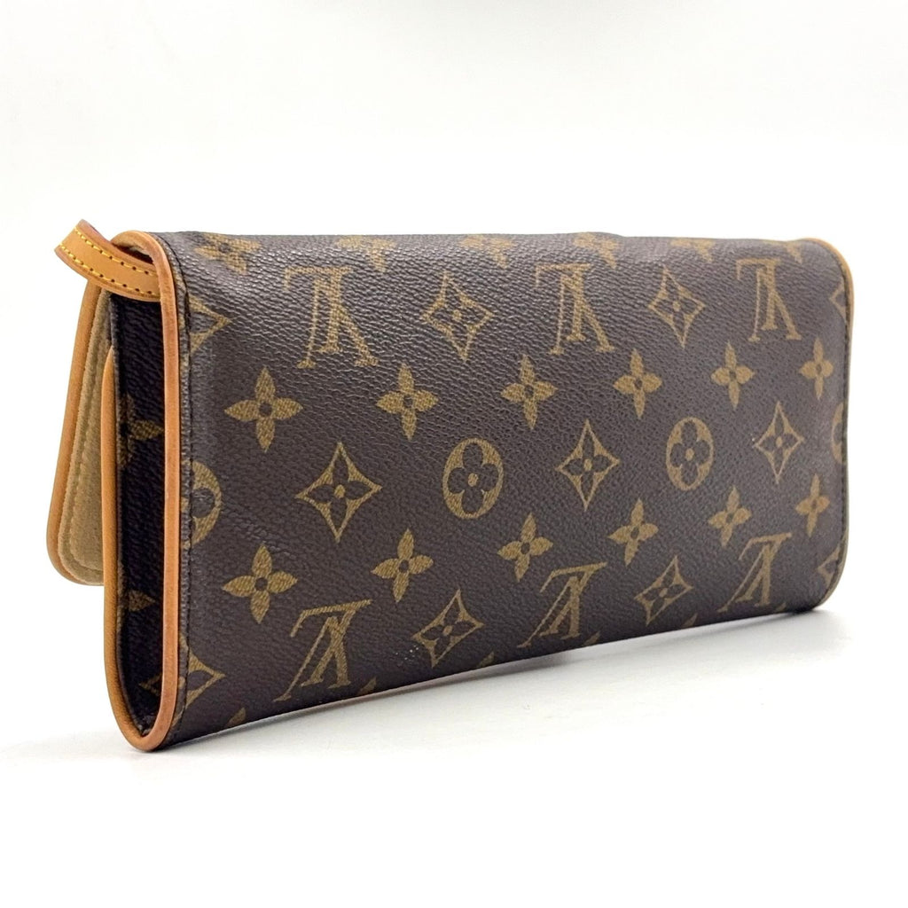 Louis Vuitton Pochette Twin GM Monogram Leather Brown Shoulder Bag Gold — view 2