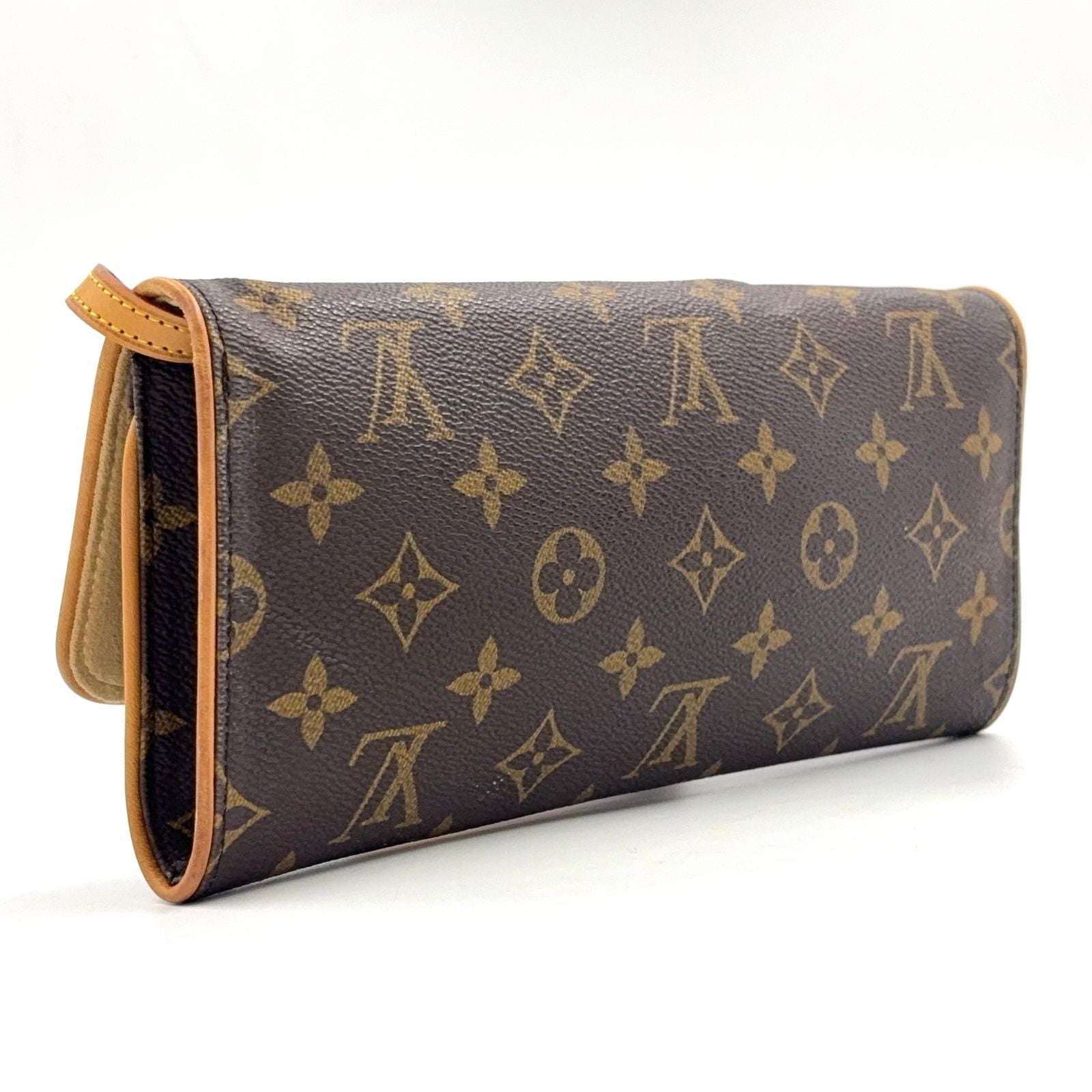 Louis Vuitton Pochette Twin GM Monogram Leather Brown Shoulder Bag Gold — view 2