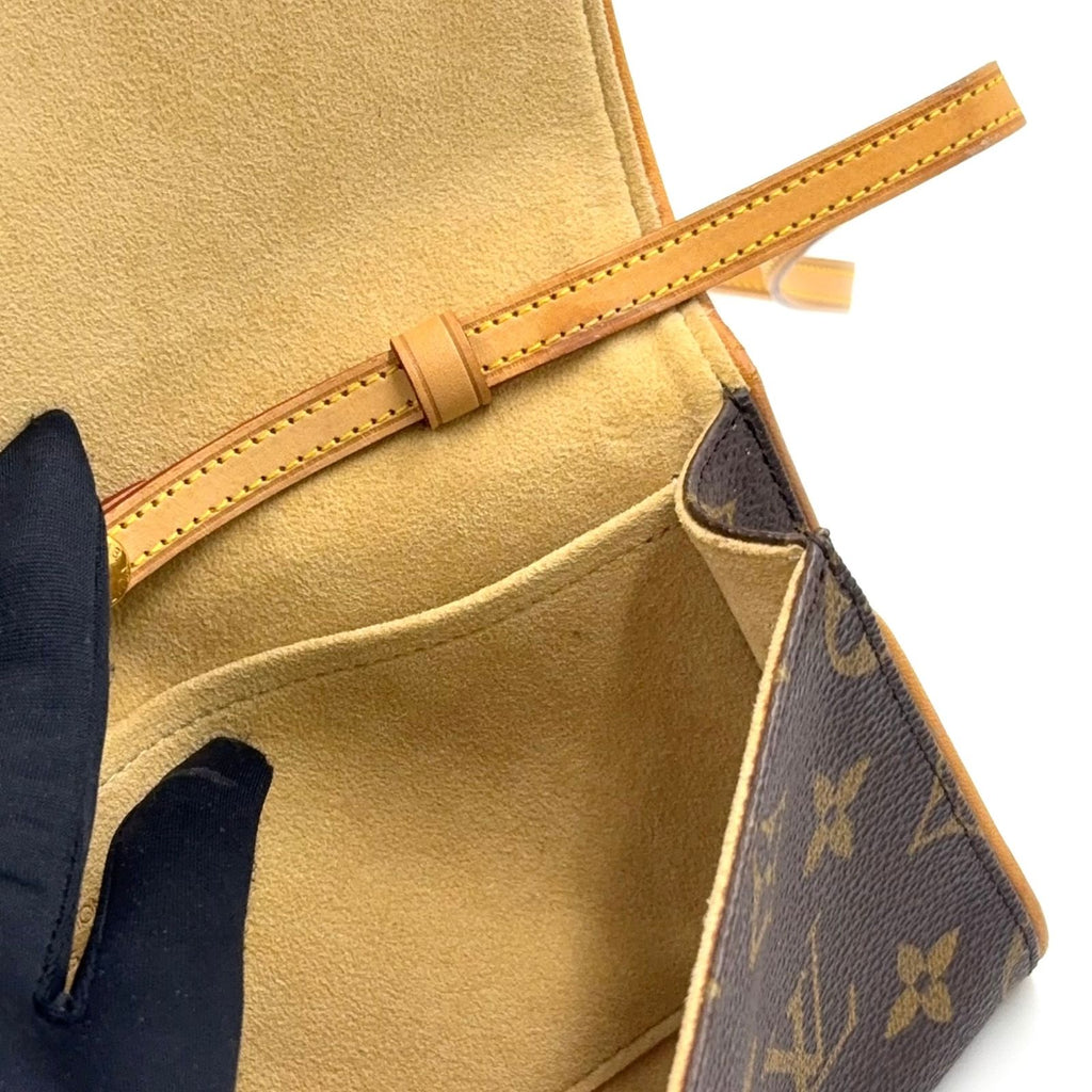 Louis Vuitton Pochette Twin GM Monogram Leather Brown Shoulder Bag Gold — view 7