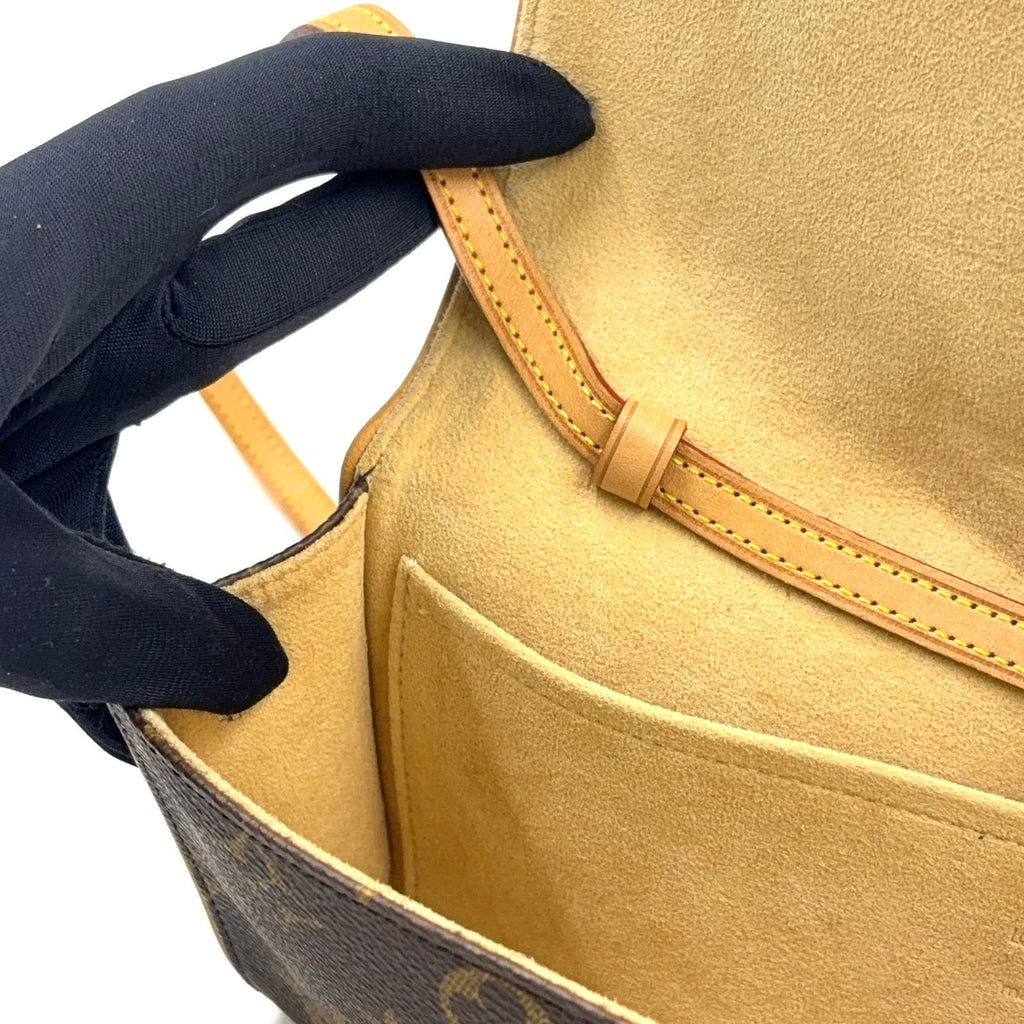 Louis Vuitton Pochette Twin GM Monogram Leather Brown Shoulder Bag Gold — view 8