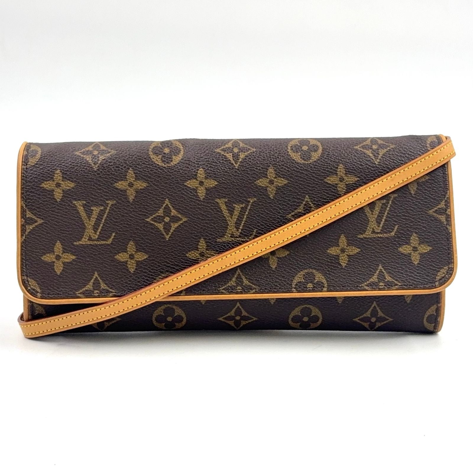 Louis Vuitton Pochette Twin GM Monogram Leather Brown Shoulder Bag Gold