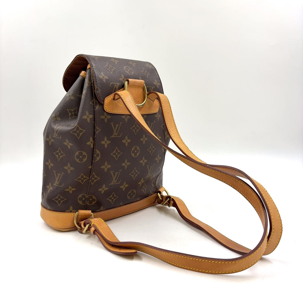 Louis Vuitton Montsouris MM Monogram Leather Brown Backpack Gold — view 2