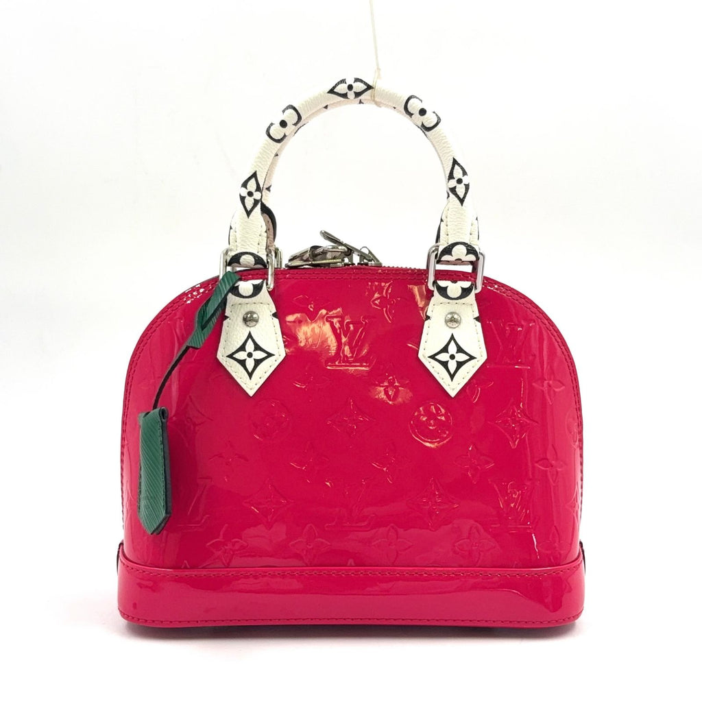 Louis Vuitton Alma BB Monogram Vernis Hot Pink Leather Enamel White Handbag
