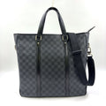 Louis Vuitton Tadao Damier Graphite Shoulder Bag Leather Black Tote Silver