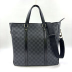 Louis Vuitton Tadao Damier Graphite Shoulder Bag Leather Black Tote Silver