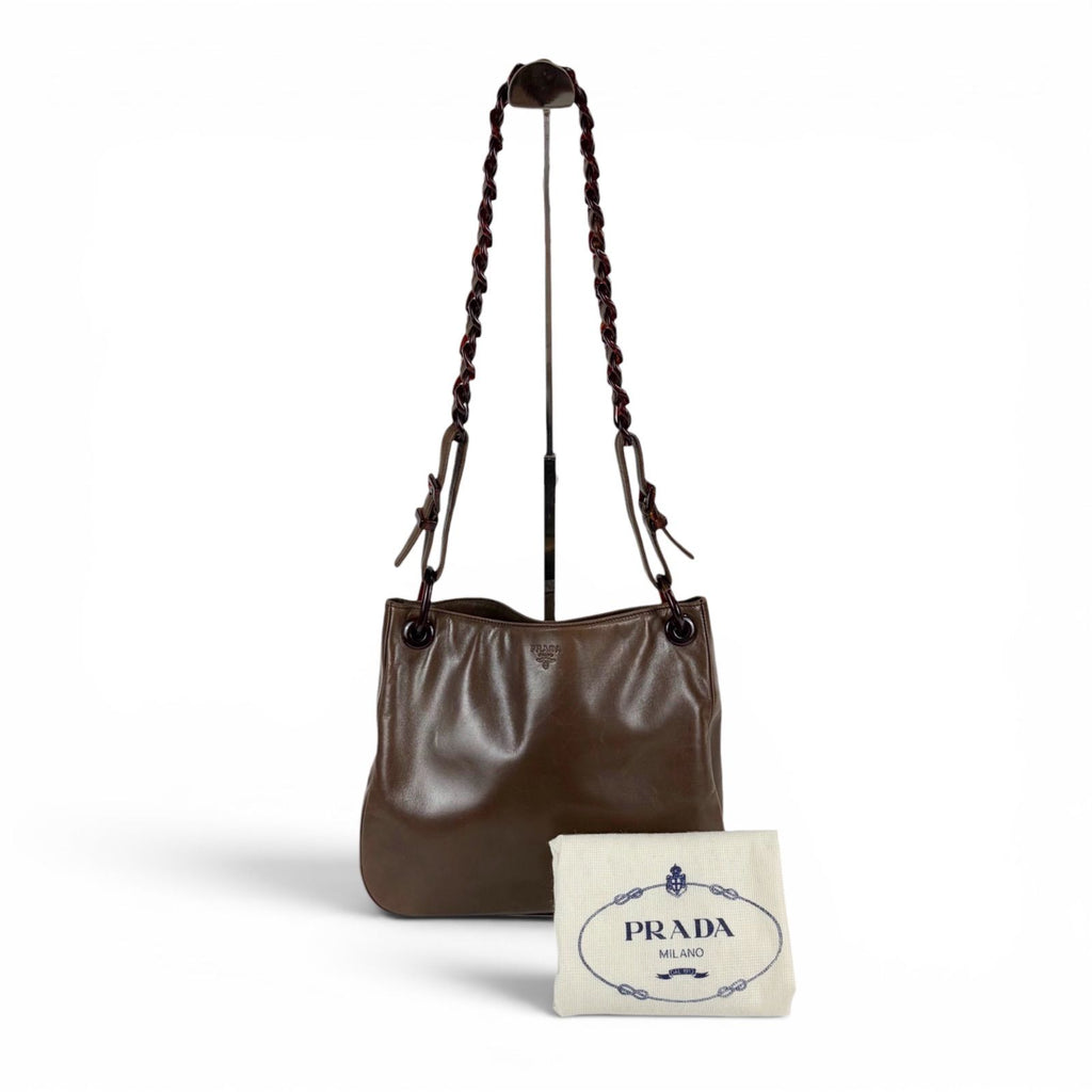 Prada Plastics Chain Hobo Leather Plastic Shoulder Bag Nappa Brown — view 2