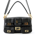 Fendi Multi Pocket Baguette Leather 2-Way Shoulder Bag Black