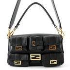 Fendi Multi Pocket Baguette Leather 2-Way Shoulder Bag Black